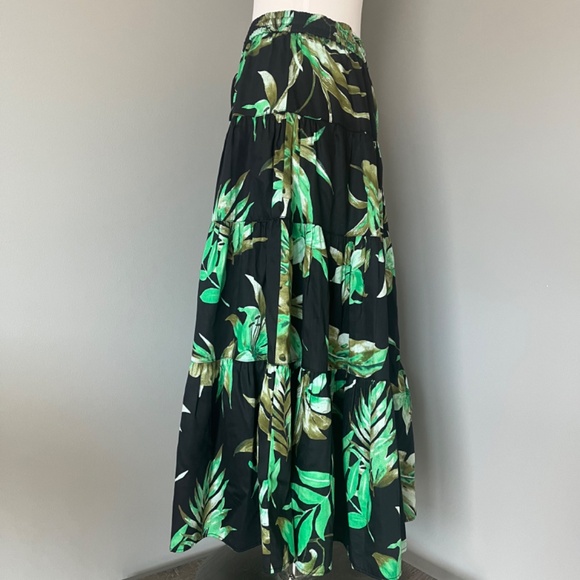 Lauren Ralph Lauren Fern Leaf Exotic Print Cotton Casual Midi Tiered Skirt Small - Picture 10 of 14
